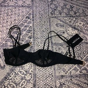 Mesh-Underwire Black Balconet Style Bikini Top